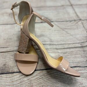 Unisa Nude Heels with Glitter Block